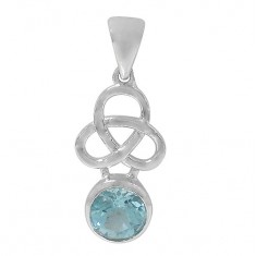 Round Blue Topaz Pendant, Sterling Silver